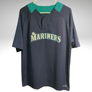Majestic Coolbase Seattle Mariners Baseball Pullover Snap Neck Large Navy Jersey